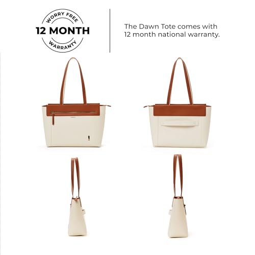 Bolsa de hombro para mujer, compatible con portátiles de hasta 14 pulgadas, cuero vegano, ideal para trabajo y uso diario, color crema