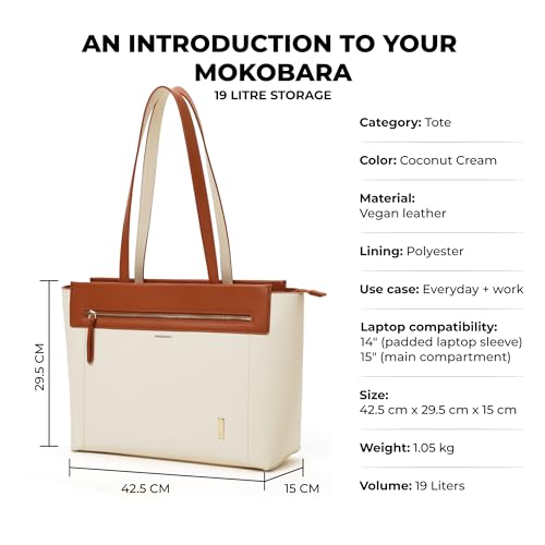 Bolsa de hombro para mujer, compatible con portátiles de hasta 14 pulgadas, cuero vegano, ideal para trabajo y uso diario, color crema