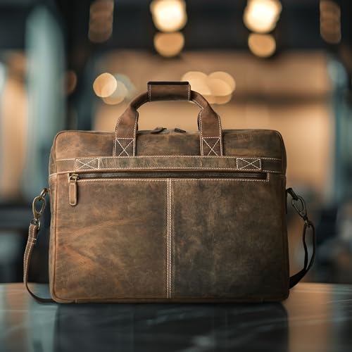 Bolso bandolera de cuero hecho a mano para portátil, color marrón, diseño resistente y elegante