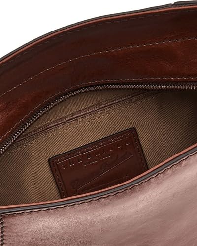 Bolsa tipo cubo para mujer de cuero marrón, diseño moderno y elegante