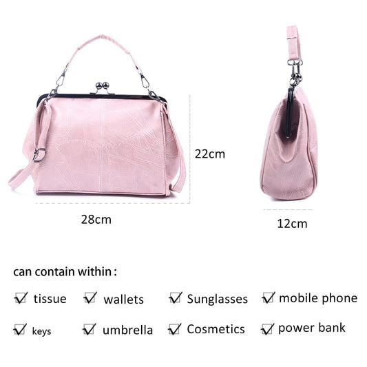 Bolso retro de mujer de cuero PU con asa superior, estilo vintage, bolso de hombro crossbody con cierre Kiss Lock