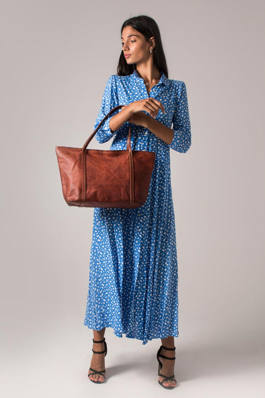 Bolso de mano shopper para mujer de cuero genuino premium, compatible con portátiles de hasta 16 pulgadas, ideal para trabajo, universidad y uso diario, color marrón