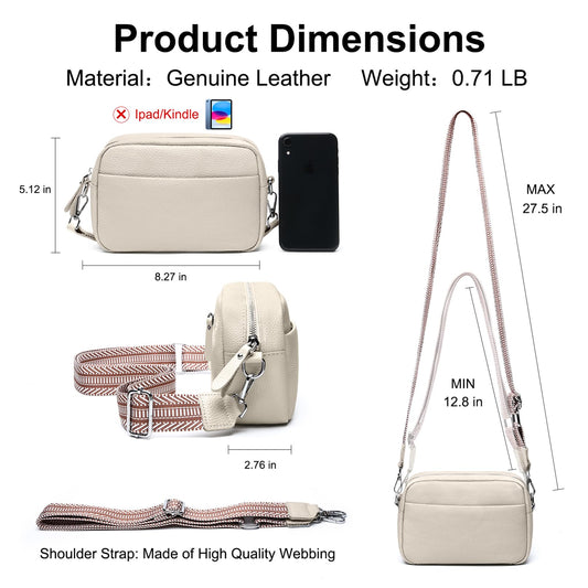 Bolsa cruzada para mujer de piel auténtica con correa de guitarra, bolso de hombro práctico con ranuras para tarjetas RFID, color beige, diseño a la moda