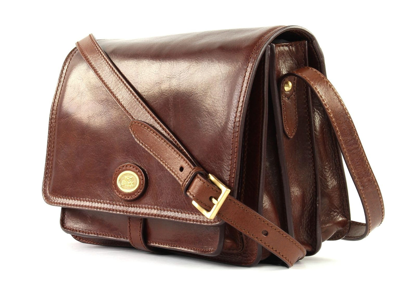 Bolso de hombro para mujer de cuero de vaca, color marrón, tamaño 26 cm, estilo clásico y duradero