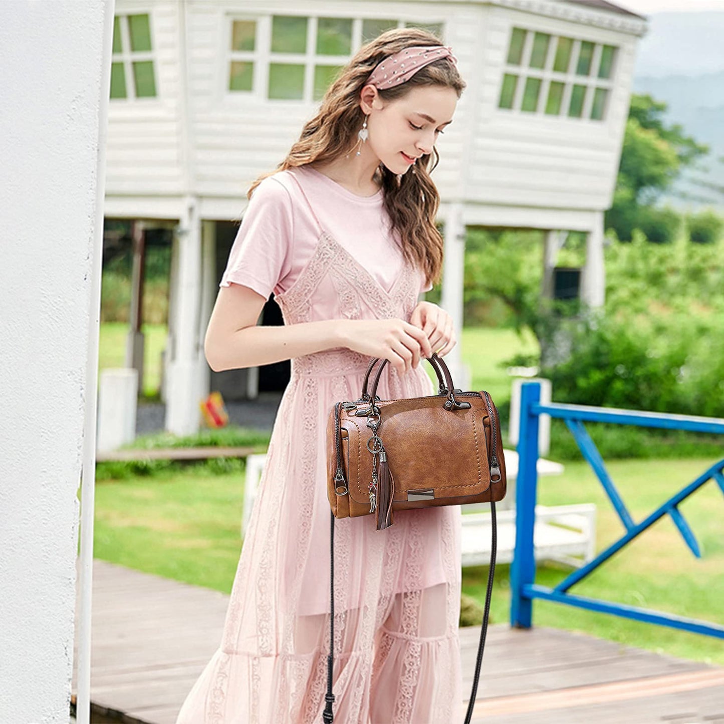 Bolso bandolera impermeable de cuero PU para mujer, estilo retro, color marrón oscuro, ideal para viajes, trabajo y uso diario