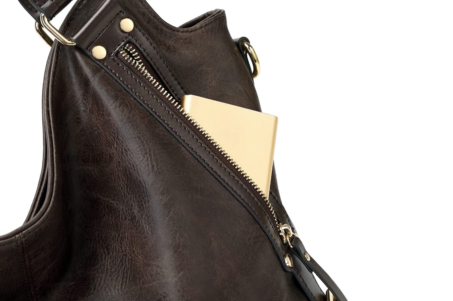 Bolso de mano y bolso de hombro para mujer de cuero PU con correa ajustable, color café oscuro, tamaño grande, estilo moderno y práctico