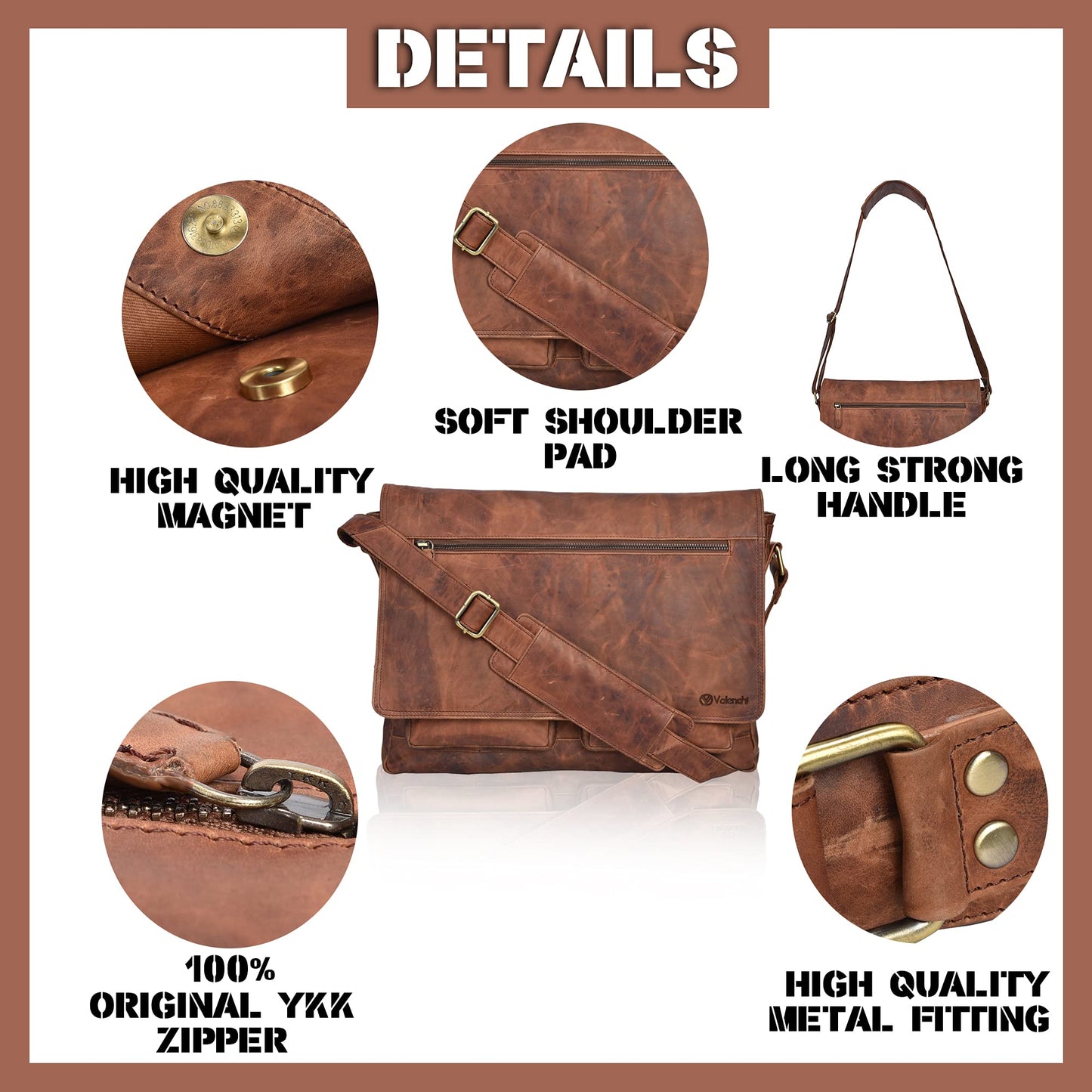Bolso bandolera de piel para portátil de hasta 14 pulgadas, diseño vintage color coñac, ideal para viajes y trabajo universitario