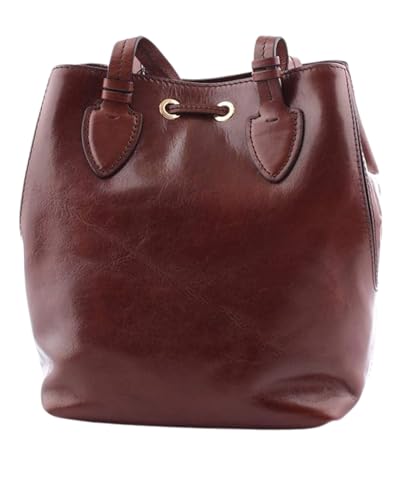 Bolsa tipo cubo para mujer de cuero marrón, diseño moderno y elegante