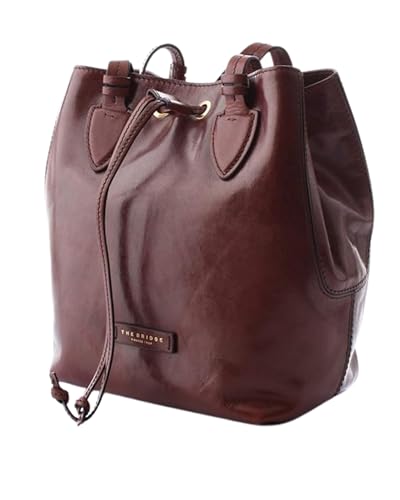 Bolsa tipo cubo para mujer de cuero marrón, diseño moderno y elegante