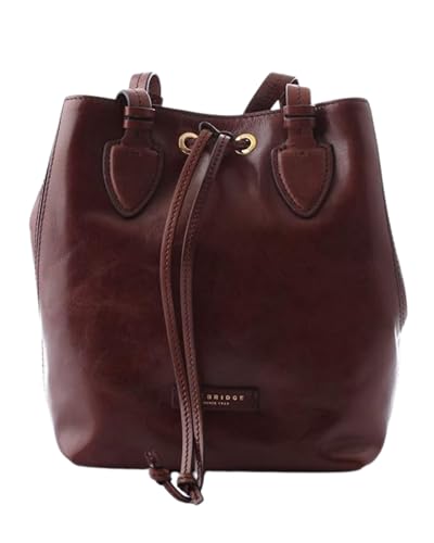 Bolsa tipo cubo para mujer de cuero marrón, diseño moderno y elegante