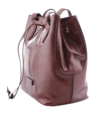 Bolsa tipo cubo para mujer de cuero marrón, diseño moderno y elegante