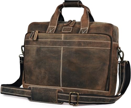 Bolso bandolera de cuero hecho a mano para portátil, color marrón, diseño resistente y elegante