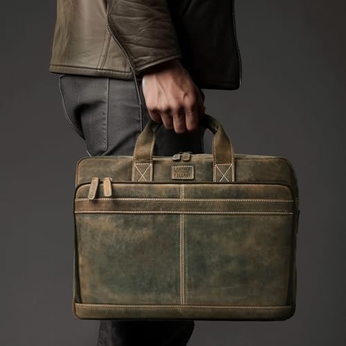 Bolso bandolera de cuero hecho a mano para portátil, color marrón, diseño resistente y elegante