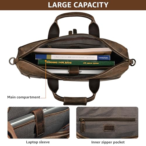 Bolso bandolera de cuero hecho a mano para portátil, color marrón, diseño resistente y elegante