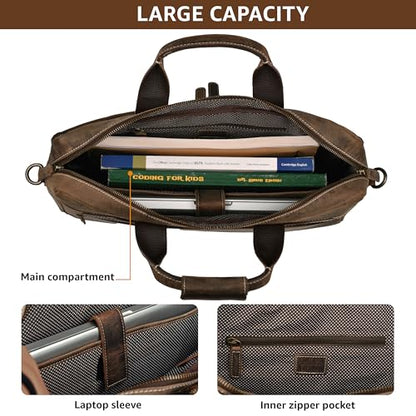 Bolso bandolera de cuero hecho a mano para portátil, color marrón, diseño resistente y elegante
