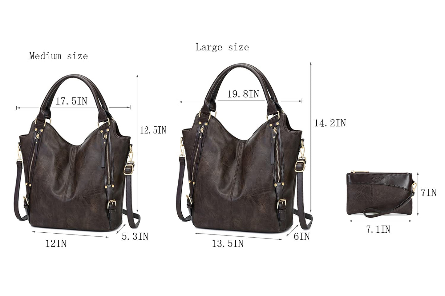 Bolso de mano y bolso de hombro para mujer de cuero PU con correa ajustable, color café oscuro, tamaño grande, estilo moderno y práctico