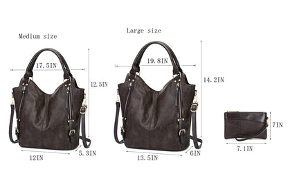 Bolso de mano y bolso de hombro para mujer de cuero PU con correa ajustable, color café oscuro, tamaño grande, estilo moderno y práctico