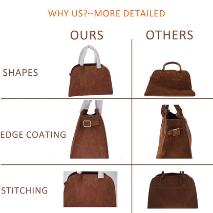Bolsa para mujer de gamuza vegana estilo retro, piel sintética, asa superior, color marrón, con 4 compartimentos y correa cruzada