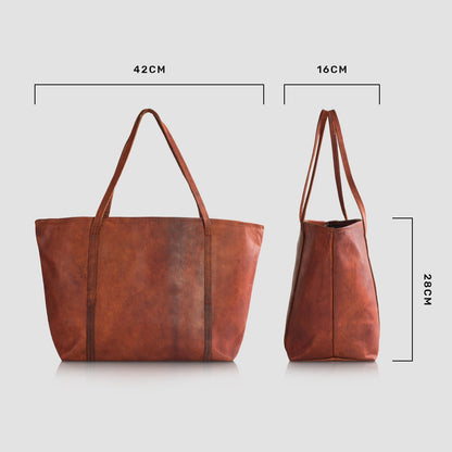 Bolso de mano shopper para mujer de cuero genuino premium, compatible con portátiles de hasta 16 pulgadas, ideal para trabajo, universidad y uso diario, color marrón