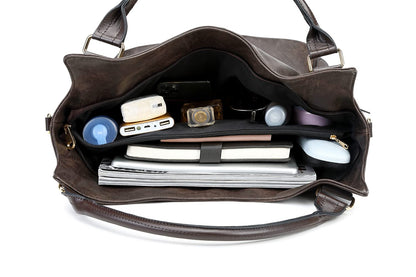 Bolso de mano y bolso de hombro para mujer de cuero PU con correa ajustable, color café oscuro, tamaño grande, estilo moderno y práctico