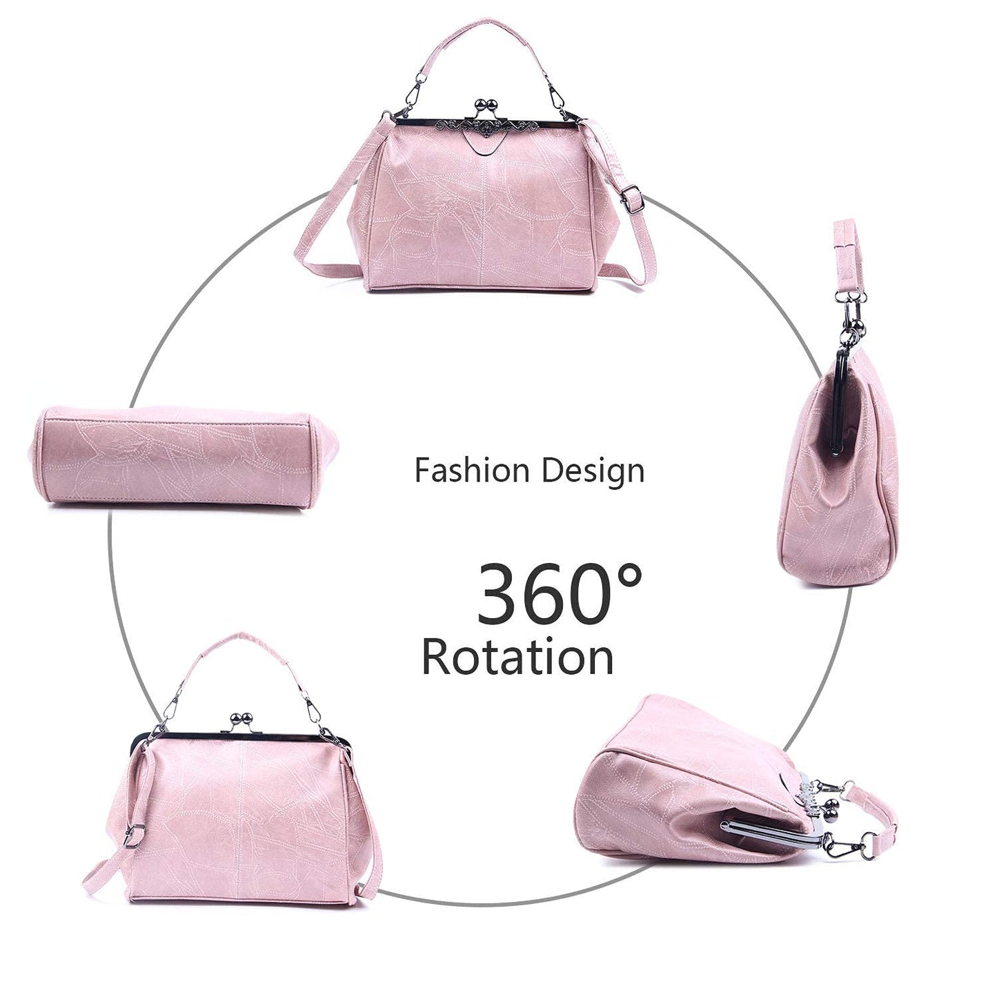 Bolso retro de mujer de cuero PU con asa superior, estilo vintage, bolso de hombro crossbody con cierre Kiss Lock