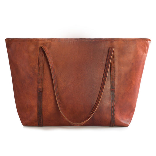 Bolso de mano shopper para mujer de cuero genuino premium, compatible con portátiles de hasta 16 pulgadas, ideal para trabajo, universidad y uso diario, color marrón
