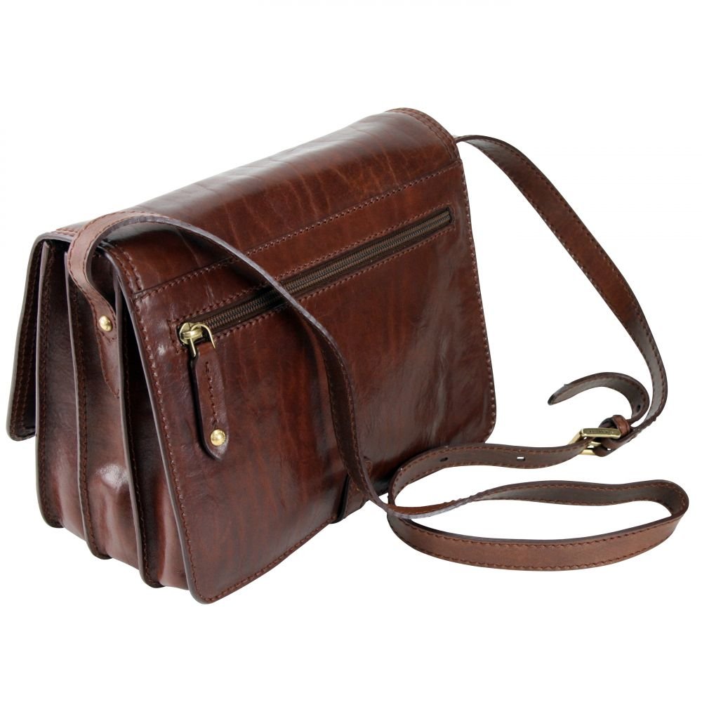 Bolso de hombro para mujer de cuero de vaca, color marrón, tamaño 26 cm, estilo clásico y duradero