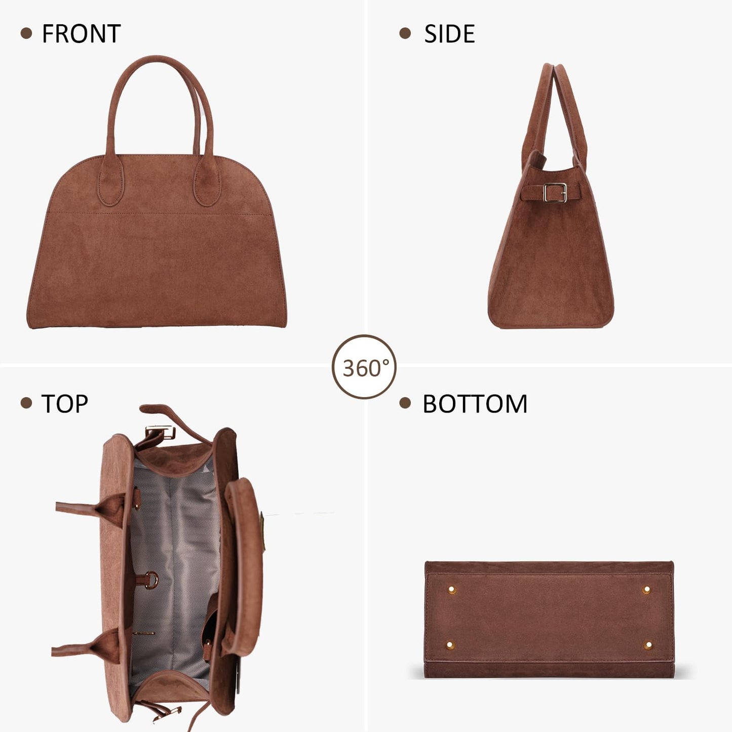 Bolsa para mujer de gamuza vegana estilo retro, piel sintética, asa superior, color marrón, con 4 compartimentos y correa cruzada