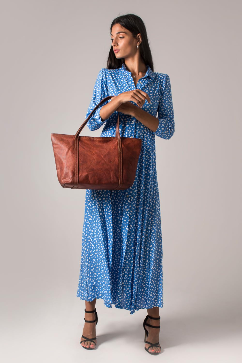 Bolso de mano shopper para mujer de cuero genuino premium, compatible con portátiles de hasta 16 pulgadas, ideal para trabajo, universidad y uso diario, color marrón