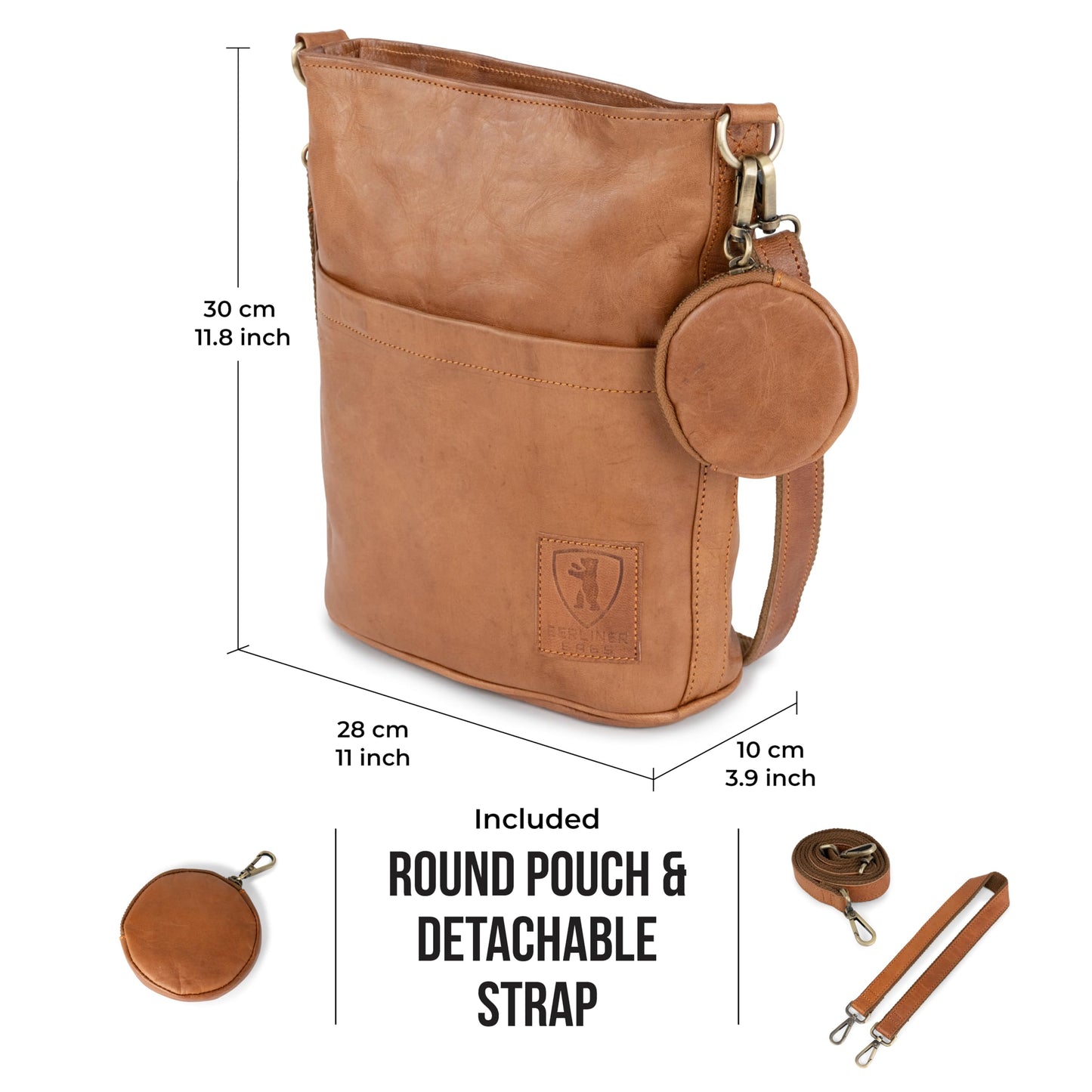 Bolso de hombro vintage de piel auténtica para mujer, color marrón, estilo clásico y versátil