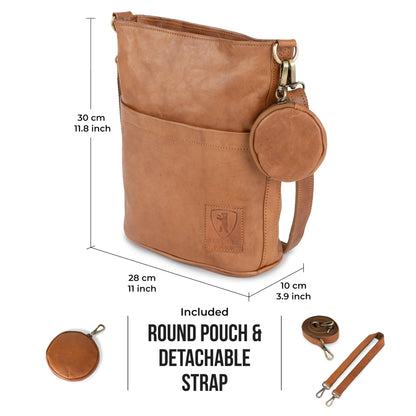 Bolso de hombro vintage de piel auténtica para mujer, color marrón, estilo clásico y versátil