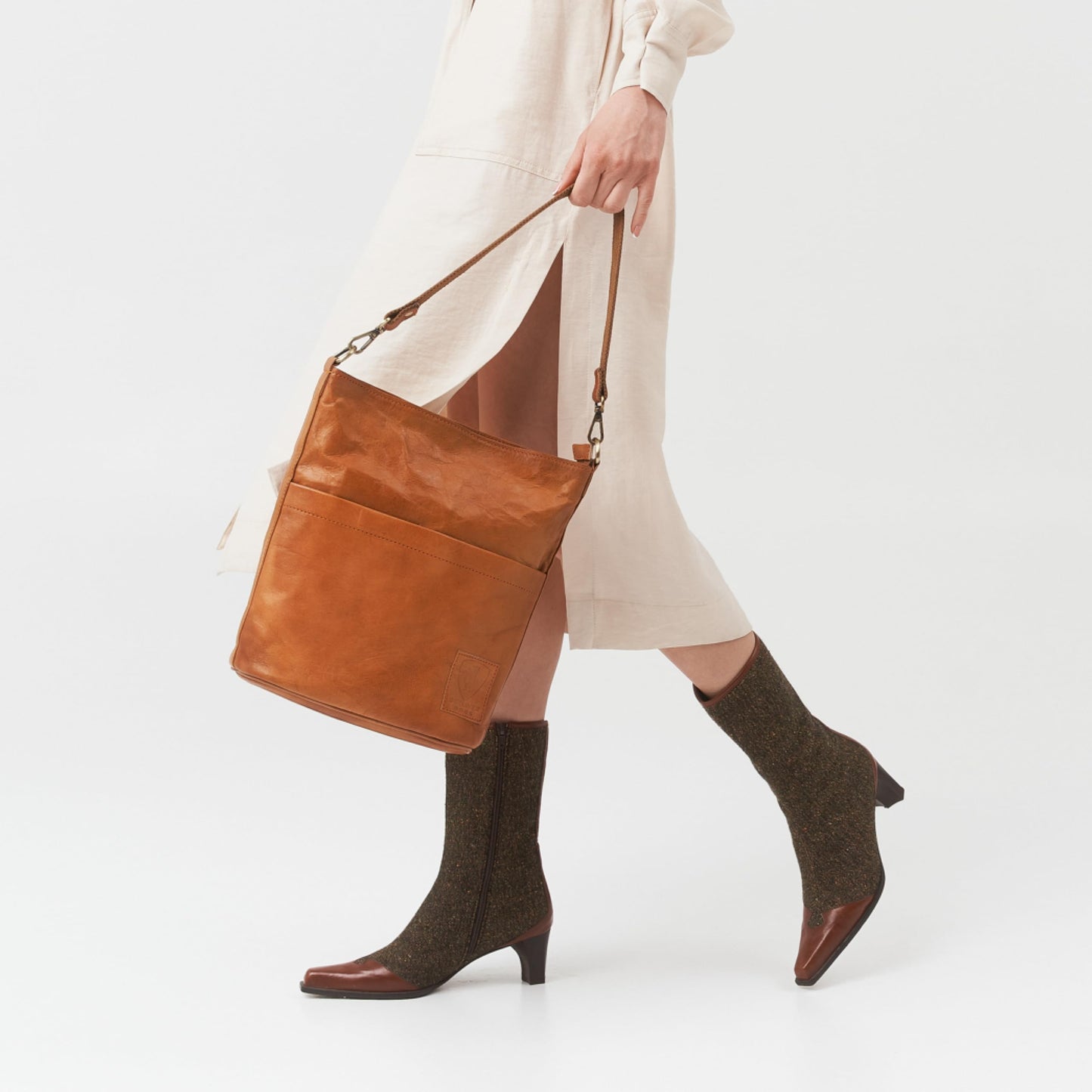 Bolso de hombro vintage de piel auténtica para mujer, color marrón, estilo clásico y versátil