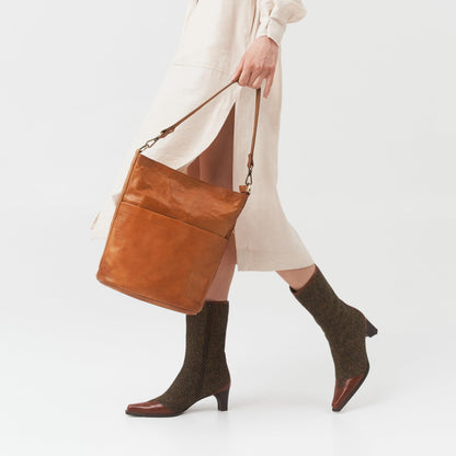 Bolso de hombro vintage de piel auténtica para mujer, color marrón, estilo clásico y versátil