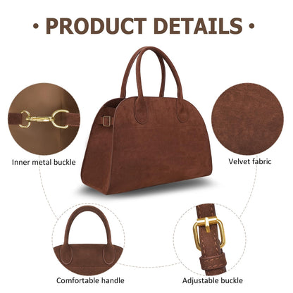Bolsa para mujer de gamuza vegana estilo retro, piel sintética, asa superior, color marrón, con 4 compartimentos y correa cruzada