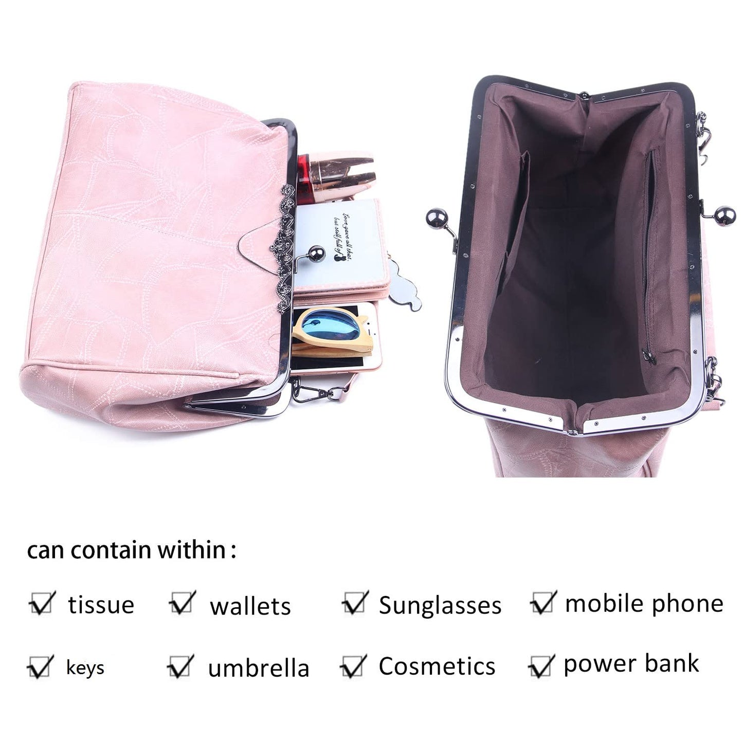 Bolso retro de mujer de cuero PU con asa superior, estilo vintage, bolso de hombro crossbody con cierre Kiss Lock