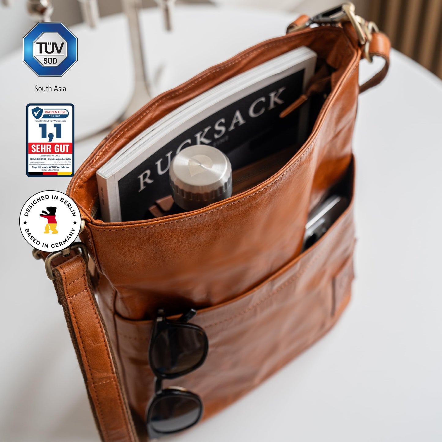 Bolso de hombro vintage de piel auténtica para mujer, color marrón, estilo clásico y versátil